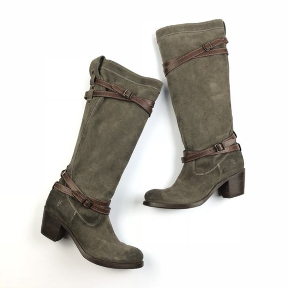 Frye Jane Strappy Tall Suede Boots - Picture 1 of 6